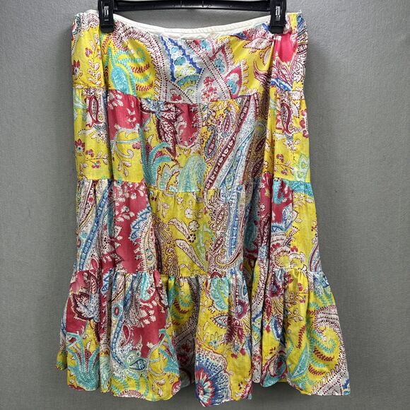 Ralph Lauren Dresses & Skirts - Ralph Lauren LRL Skirt Women's XL Yellow Linen Tiered Paisley Bohemian Peasant